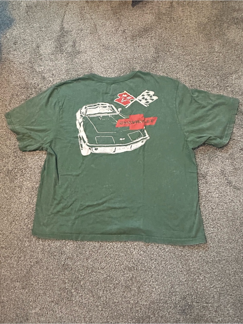 Chevrolet Corvette C3 Graphic T Shirt XL Green Faded Boxy Car Tee Bow tie